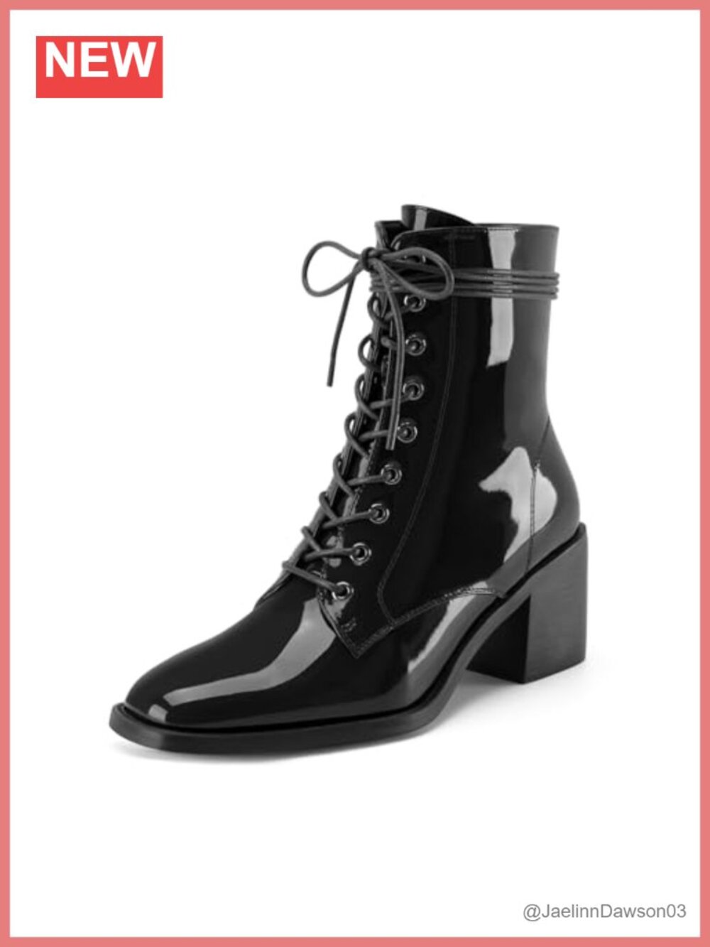 Chunky Heel Ankle Boots Square Toe Lace Up Leather Booties